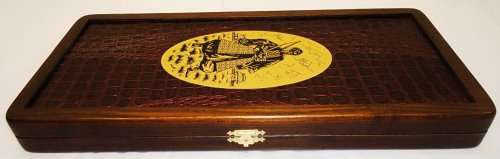 21" Backgammon Board Game Set Cossack, Wood & Crocodile Leather, Pieces & Dices
