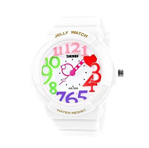 Colorful Women Lady Girl Jelly Analog Rubber Band Waterproof Sport Fashion Watch White