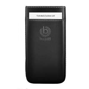 Genuine Bugatti Black Pure Premium Leather Case Slide In Case Cover Sleeve Pouch Bulk Pack with Card