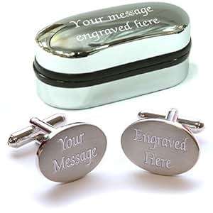 Personalised Chrome/Satin Cufflinks with Personalised Chrome Presentation Case