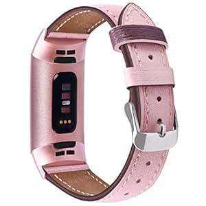 Vancle Strap Compatible Fitbit Charge 3 Straps Leather Women Adjustable Replacement Wristban