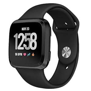 Kmasic Sport BCompatible Fitbit Versa Soft Silicone Strap Replacement Wristbf (Small)(Black)
