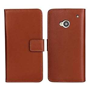 Moonmini Cowskin Flip Leather Wallet Card Pouch Stand Back Case Cover For HTC One M7 Brown
