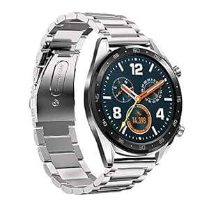 Leafboat Compatible Huawei Watch GT Strap 22mm Adjustable Huawei Watch GT Straps Metal Stai (Silver)