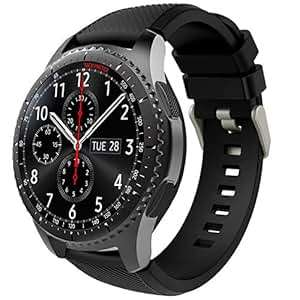 TiMOVO Samsung Gear S3 Frontier/Galaxy Watch 46mm BSoft Silicone Strap Watch Lug Co (Black)