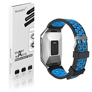 Fitbit Ionic Replacement Bands Rukoy Silicone Classic Adjustable Replacement Ba (Silicone band-Blue)
