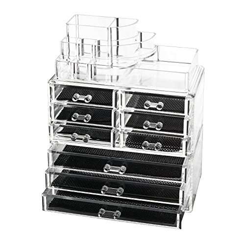 Discoball Acrylic Three DIY Sections Cosmetic Storage Case w Nine Drawers Organiser Display Large