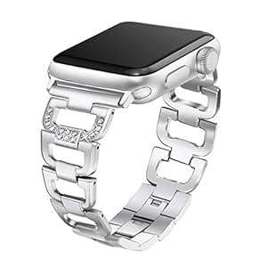 MTSBW Apple Watch Strap Iwatch Stainless Steel Rhinestone Smart Bands Replacement Buckle Clasp F