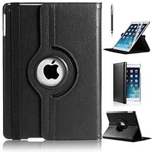 Apple iPad 2/iPad 3/iPad 4 PU Leather Wallet Smart Flip Case Cover with Free Screen Protecto (BLACK)