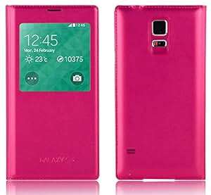 Galaxy S5 Case - Hot Pink Leather Smart View Flip Cover for Samsung Galaxy S5, Screen Protector Inc