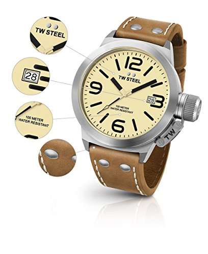 TW Steel 325 Men's Canteen Brown Leather Strap band Beige Dial Watch