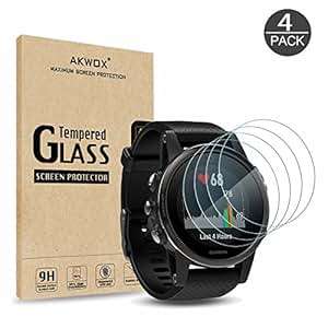 Pack of 4 Tempered Glass Screen Protector for Garmin Fenix 5S Akwox 0.3mm 2.5D High Definition 9H Pr