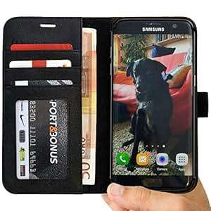 Abacus24-7 S7 EDGE Case Galaxy S7 Edge Wallet Case Folio Leather Flip Cover StGa (Black)