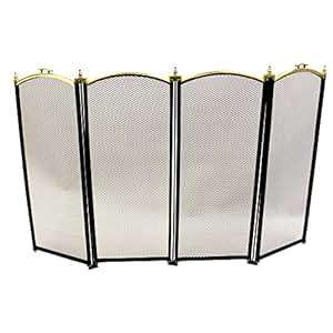 JVL Hartland Fireside Four Fold Fire Screen Spark Guard with Brass Finish