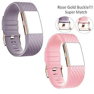 ROSE GOLD BUCKLE Band for Fitbit Charge 2 Replacement Accessories Silicone Watch Band Wrist Strap fo