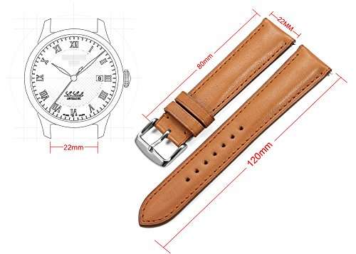 iStrap 22mm Genuine Leather Watch Band Strap Quick Release Tan Buckle Replacement Brown 22