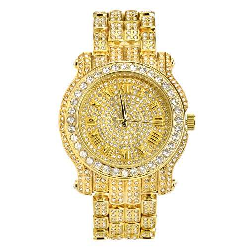 Totally Iced Out Pave Gold Tone Hip Hop Men's Bling Bing Watch