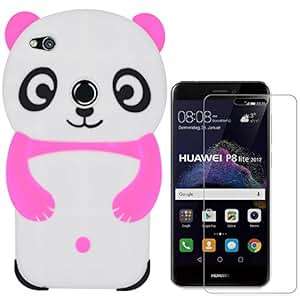 Hcheg 3D Silicone Protective Case Cover for Huawei P8 lite 2017 Cover Panda Design red/White Case