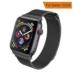 HILIMNY Strap Compatible apple watch 38MM 40MM Milanese sport Loop Stainle (38 mm/40 mm)(Black)