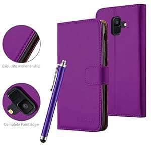 VA Samsung Galaxy A6 Phone Case Luxury Leather Magnetic Flip Wallet Card Cover Purple