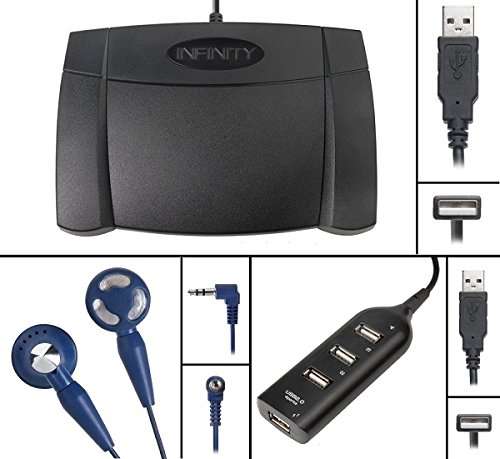 Infinity IN-USB-2 Foot Pedal; 4 Port USB Hub and Deluxe 10' Ear Bud Headset