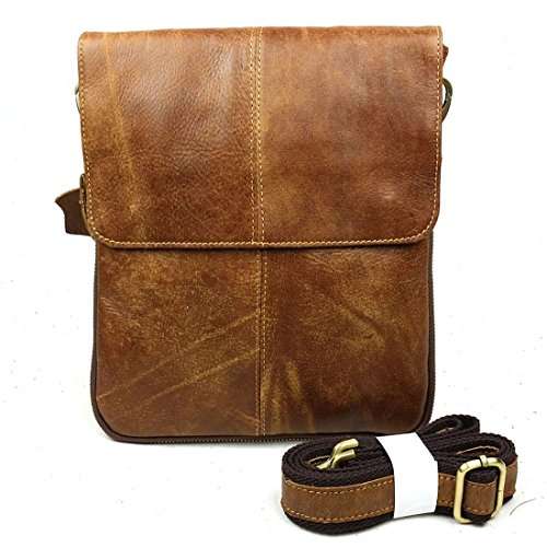 SUNVP Mens Genuine Leather Bag Vintage Shoulder Bag Casual Crossbody Bags