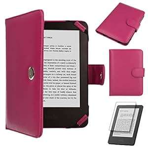 TECHGEAR Pink Kindle PU Leather Folio Case Cover Magnetic Clasp Kindle eReader with