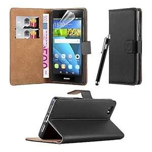 VAK Flip Wallet Leather Book Case Cover For Huawei P8 Lite Free Screen Protector Stylus (BLACK