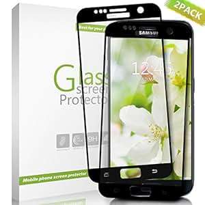 Galaxy S7 Screen Protector Zcen 2 Pack Galaxy S7 Tempered Glass 3D Screen Protector 9H Hardn (Black)