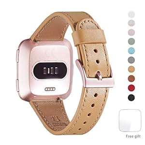WFEAGL Fitbit Versa Strap Top Grain Leather BReplacement Strap Fitbit Versa Fitness Smar