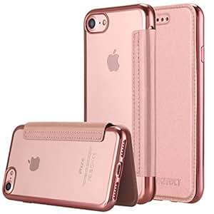 iPhone 7 Case, LONTECT Ultra Slim PU Leather Folio Flip Case with Card Slot & Clear Soft TPU Back C