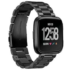 Aimtel Compatible Fitbit Versa 2 Strap Solid Stainless Steel BMetal Strap Fi (Black 2)