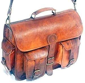 HLC Vintage Genuine Leather Laptop Briefcase messenger satchel bag