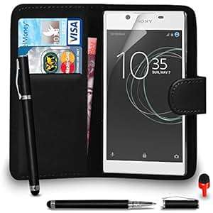 Sony Xperia L1 Case Premium Leather BLACK Wallet Flip Case Cover Pouch with 2 IN 1 Ball Pen Touch
