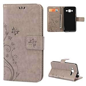 Samsung Galaxy J3 Case Leather,Samsung Galaxy J3 Case Butterfly,Samsung Galaxy J3 Flip Case Gray,UR