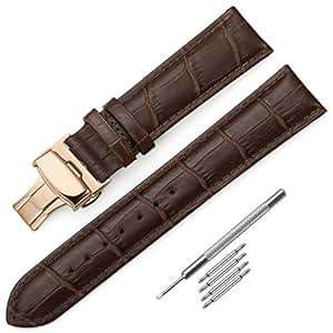 Leather Watch Strap iStrap 18mm 20mm 22mm Brown Replacement Watch Band Rose Gold Buckle