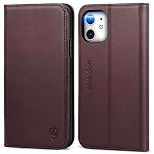 SHIELDON iPhone 11 Case iPhone 11 Flip Case iPhone 11 Genuine Leather Case RFID Bloc (Wine Red)