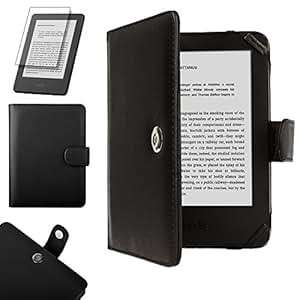 TECHGEAR Black Kindle PU Leather Folio Case Cover Magnetic Clasp Kindle eReader with