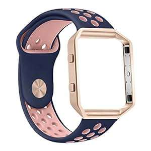 Fitbit Blaze Strap with Frame Zyra Sport Silicone Soft Band with Ventilation Holes and Black or Rose