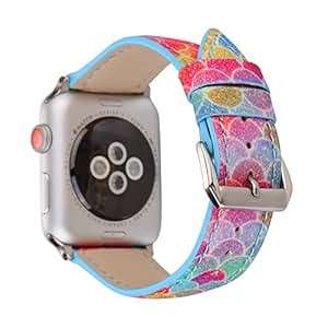 HULUCKY Bands Apple Watch 38mm 42mm Sequins Floral Printed Soft Leather Replacement Strap Wrist