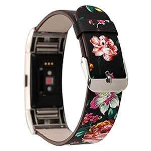 Fitbit Charge 2 BWomen Girls Fashion Floral Soft Leather Replacement Accessories Bands Wrist (D)