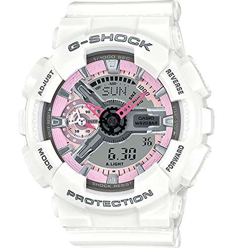 Casio G-Shock Pink and Gray Dial White Resin Quartz Ladies Watch GMAS110MP-7A