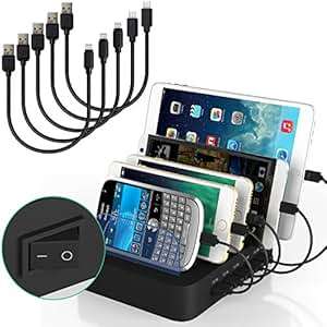IMLEZON Multi Device Charging Station 5 Short USB Cables 5 Ports 5V 40W Multiple USB Charger St