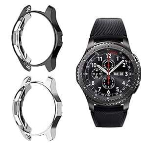 Miimall 2 PACK Samsung Gear S3/Galaxy Watch 46mm Case Shock-Proof TPU Plated Protecti (BlackSilver)