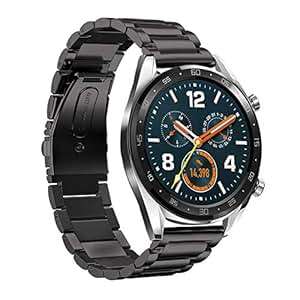 Leafboat Compatible Huawei Watch GT Strap 22mm Adjustable Huawei Watch GT Straps Metal Stain (Black)