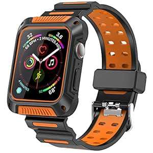 Dolank compatible Apple Watch Strap 44mm Case Rugged Protective Bumper Case (Black/Orange)