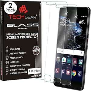 TECHGEAR Pack of 2 GLASS Edition Huawei P10 Plus Genuine Tempered Glass Screen Protector Guard C