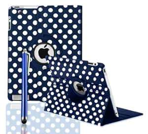 360 ROTATING FLIP LEATHER CASE COVER THE NEW IPAD MINI Blue Polka