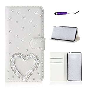 Sony Xperia XA Ultra Case, Moonmini White Luxury 3D Bling Rhinestone Wallet Leather Flip Stand Cov
