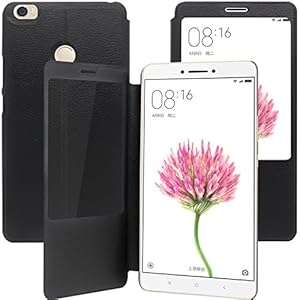 Xiaomi Mi Max Case,Anzhao View Window Flip Case Cover with Kickstand for Xiaomi Mi Max (Black)